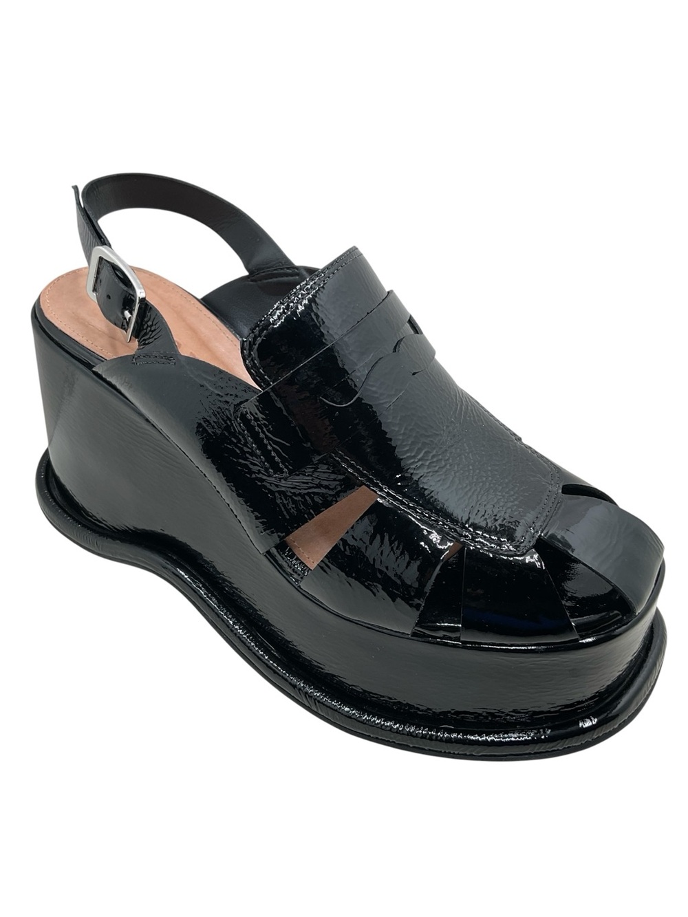 {Vicenza} Patent Leather Slingback-Back Platform Sandals